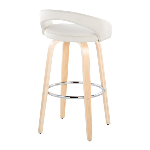 English Elm Fixed-height Swivel Barstools Walnut Bentwood Legs White Velvet Seat Set of 2 B202S01917