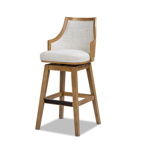 English Elm Jennifer Taylor Home - Bahama 30" Cane Rattan High-Back Swivel Bar Stool – Handcrafted Rubberwood, Wool-Poly Blend Upholstery, Brass Footrest Gray B2719P395568