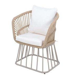 English Elm Outdoor Wicker Dining Chair with Fan Back Teak Finish Steel Frame and Cushion Included N770P385227B