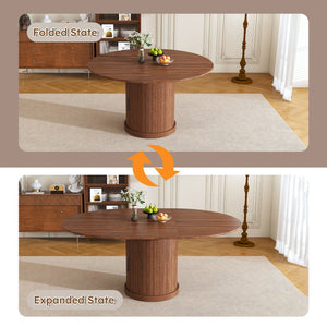 English Elm 47 Inch Extendable Round Dining Table Walnut Finish Seats 8 with Wire Grid Shelf W2700P385519