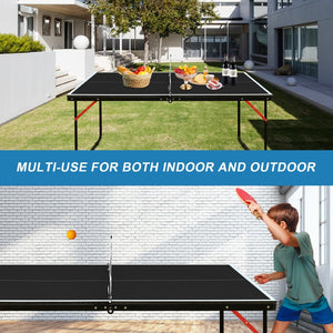 English Elm 4.5ft Foldable Ping Pong Table Mdf Surface with Net and Paddles for Play Anywhere W1408P451416