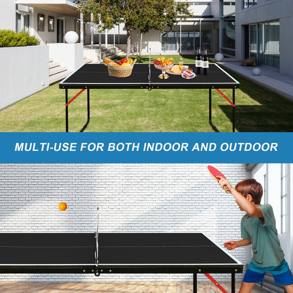 English Elm 4.5ft Foldable Ping Pong Table Mdf Surface with Net and Paddles for Play Anywhere W1408P451416