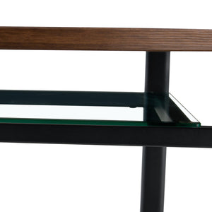 English Elm Table Set Round 42 Inch Wood Grain Mdf Dining with Glass Inset and Two Pu Chairs W1151S04494