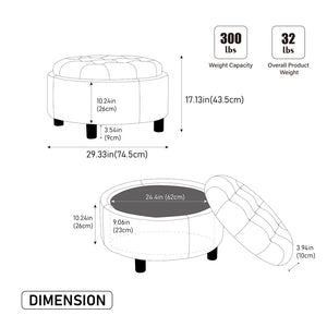 English Elm 29.33"w Fleece Tufted Round Storage Ottoman Reversible Lid Footstool for Living Room Beige W3189P422396