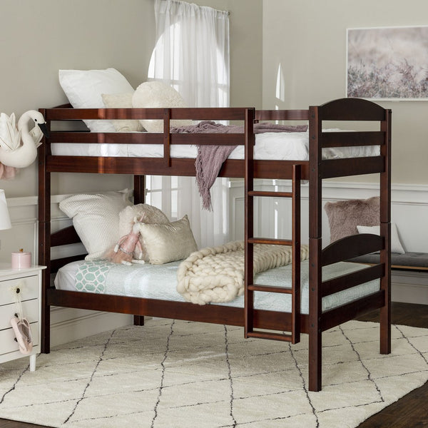 English Elm Walker Edison - Transitional Solid Pine Twin-Over-Twin Bunk Bed Frame with Safety Rails, Ladder & Slat Support Espresso 81 L x 14.76 W x 9.84 H B185P326696