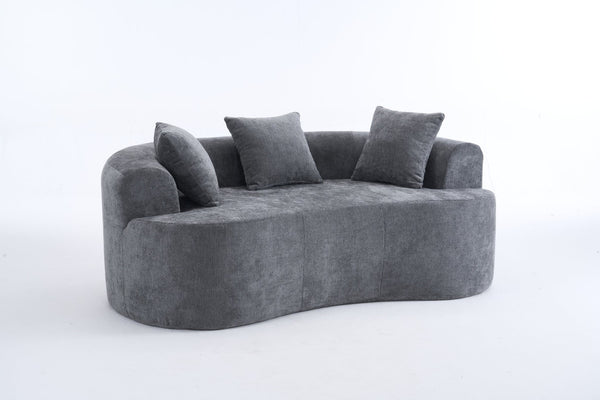 English Elm Crescent-shaped Chenille Loveseat Low Profile Curved Sofa for Modern Living Rooms Grey W5188P450353