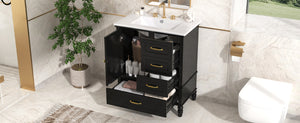 English Elm Christopher Knight Home® - 30" Bathroom Vanity with Ceramic Sink, Acacia & MDF Cabinet, Soft-Close Door & Drawers Black N759P346895B