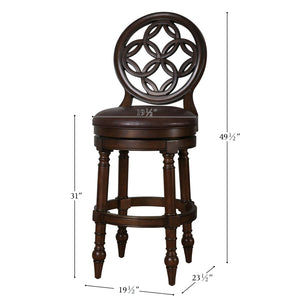 English Elm 26" Solid Wood Swivel Counterstool High Back Faux Leather Seat for Kitchen Island Walnut B2751P436475