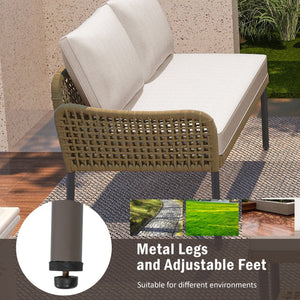 English Elm K&K 6-Piece Rope Patio L-Shaped Sectional Set with Acacia Wood Ice Box Table and Deep Cushions Beige+Brown N707S000014Z