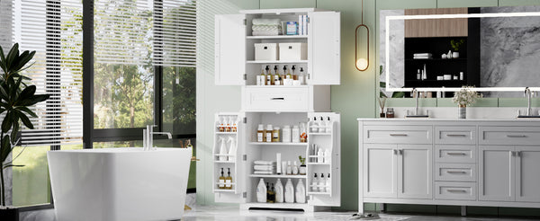 English Elm Christopher Knight Home® - Bathroom Storage Cabinet with Doors Drawer and Adjustable Shelves — MDF Build, Anti-Tip Safety, Modern Appeal White N759P241667K