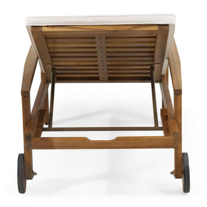 English Elm Jason Outdoor Acacia Wood Chaise Lounge with Adjustable Recline and Slat Design Teak+ Beige N769P363844N