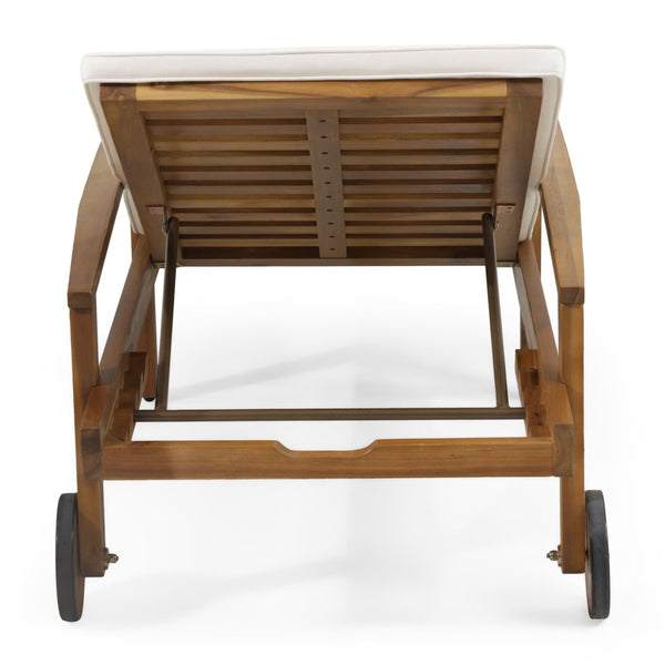English Elm Jason Outdoor Acacia Wood Chaise Lounge with Adjustable Recline and Slat Design Teak+ Beige N769P363844N