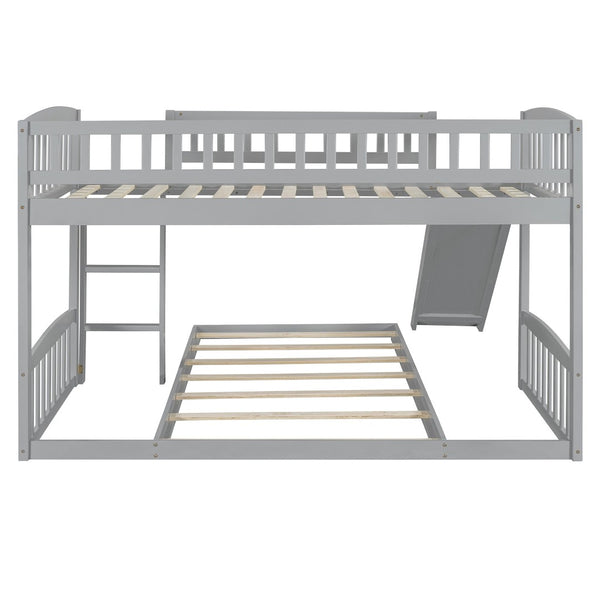 English Elm Twin Over Kids Bunk Bed with Built-in Slide Solid Pine Frame Gray Finish LT100514AAE
