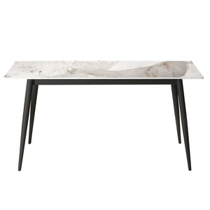 English Elm 62.99" Modern Artificial Stone Dining Table With Black Metal Legs - Seats 6 For Stylish Gatherings W1535S00496