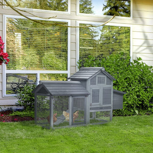 English Elm Pawhut Solid Fir Elevated Chicken Coop with Nesting Box and Run for Backyard Flocks W2225P217060