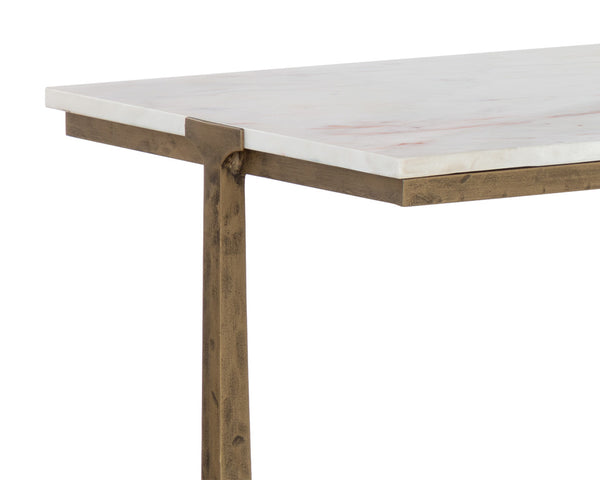 Sunpan Cowell Console Table - Chic Mid-Century Design with Unique White Marble Top & Antique Brass Legs