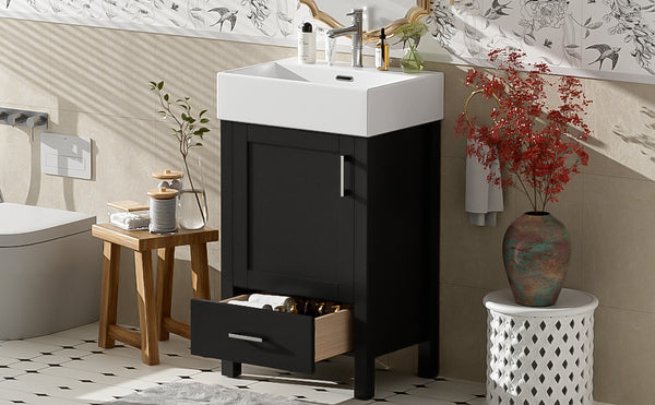 English Elm 20.28'' 20.28" Modern Bathroom Vanity with Ceramic Sink, Solid Wood Frame, Soft-Close Drawer & Cabinet - Space-Saving Design Black N729P277755B