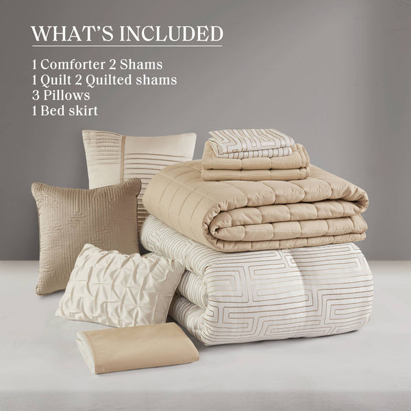 English Elm 10 PCS King Luxury Jacquard Comforter Set Elegant Quilted Design Microfiber Fill Bedding Ensemble Ivory 23.62 L x 18.9 W x 15.75 H B035P319217