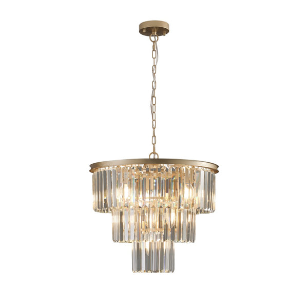 English Elm 20" K9 Crystal Tiered Chandelier 7 Light Gold Frame Glam Pendant for Dining Foyer W2312P415969