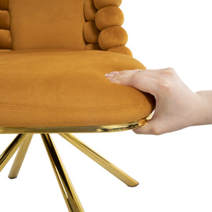 English Elm Dining Velvet Swivel Chairs Set of 2 with Hairball Backrest, Gold Metal Legs, Plush Foam Seat, Adjustable Feet Orange W757P281149