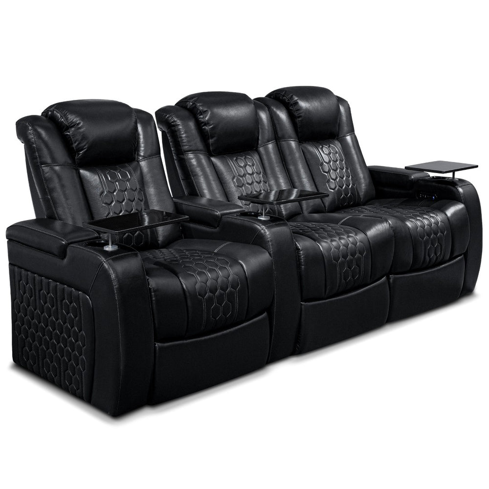 English Elm 93.3"power Recliner Set Nappa Leather Home Theater Rgb Lighting Usb Charging W3819S00093