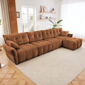 English Elm Modular Chenille Sectional Sofa with Ottoman Solid Wood Frame Living Room Seating Burnt Orange W714S01667