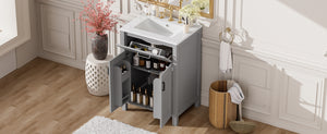 English Elm 24"Bathroom Luxurious Space-Saving Vanity with Ceramic Sink, Solid Wood Frame, Soft-Close Doors and Storage Grey N729P183716E