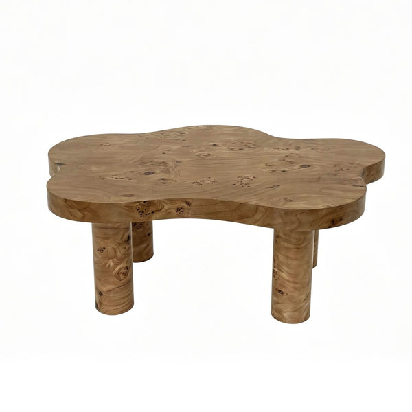 English Elm 40-inch Cloud Shaped Coffee Table Sculptural Mdf Top with Tapered Legs for Living Rooms Natural Wood W3935S00005