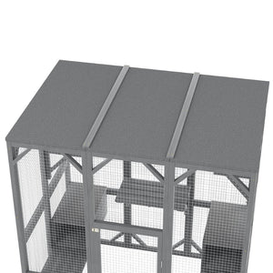 English Elm Outdoor Fir Wood Cat Enclosure Three Tier Six Platform Habitat with Waterproof Roof W1598P390796