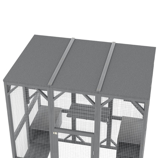 English Elm Outdoor Fir Wood Cat Enclosure Three Tier Six Platform Habitat with Waterproof Roof W1598P390796