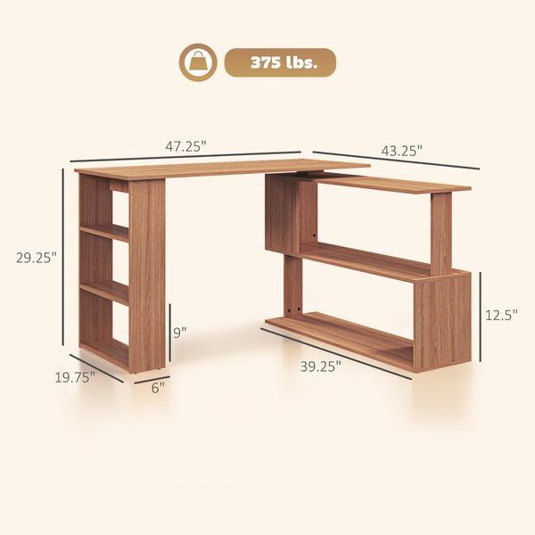 English Elm L Shaped Corner Desk with Rotating Joint Bookcase and S Shelf for Home Office Teak T3971P433574