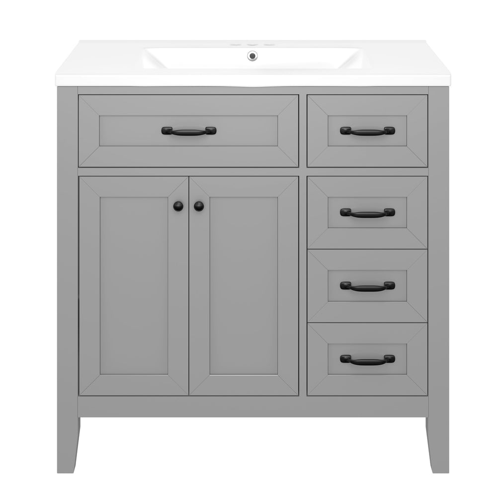 English Elm 36" Stylish Gray Bathroom Vanity With Sink Combo - Durable, Space-Saving Storage Solution For Your Home N725P246491E