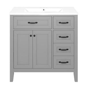 English Elm 36" Stylish Gray Bathroom Vanity With Sink Combo - Durable, Space-Saving Storage Solution For Your Home N725P246491E