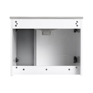 English Elm 24" Floating Bathroom Vanity Glossy White Plywood Cabinet Ceramic Sink Soft Close W999S00523