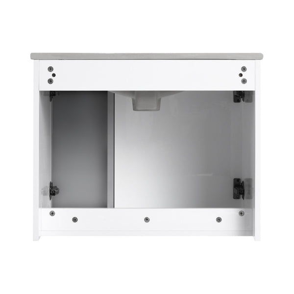 English Elm 24" Floating Bathroom Vanity Glossy White Plywood Cabinet Ceramic Sink Soft Close W999S00523