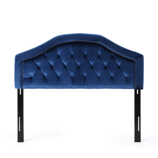 English Elm Tufted Queen Headboard with Nailhead Trim Solid Wood Frame Adjustable Iron Legs Navy Blue 57875.00NVLTNBLU