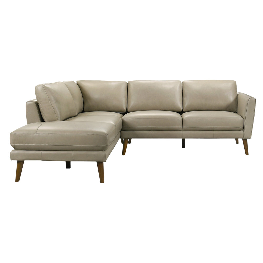 English Elm Ashcroft Furniture - Benson Beige Leather Sectional Sofa - Elegant Mid-Century Modern Design With Left-Facing Chaise B183S00137