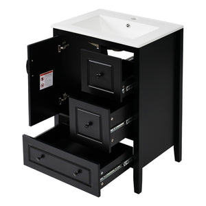 English Elm Christopher Knight Home® - 24 Freestanding Retro Bathroom Vanity with Ceramic Sink, Soft-Close Cabinet & Drawers, Painted MDF Finish Black N759P292551B