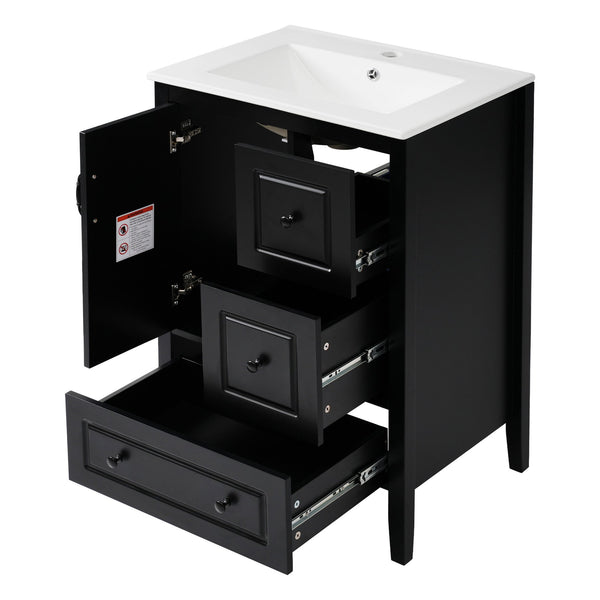 English Elm Christopher Knight Home® - 24 Freestanding Retro Bathroom Vanity with Ceramic Sink, Soft-Close Cabinet & Drawers, Painted MDF Finish Black N759P292551B