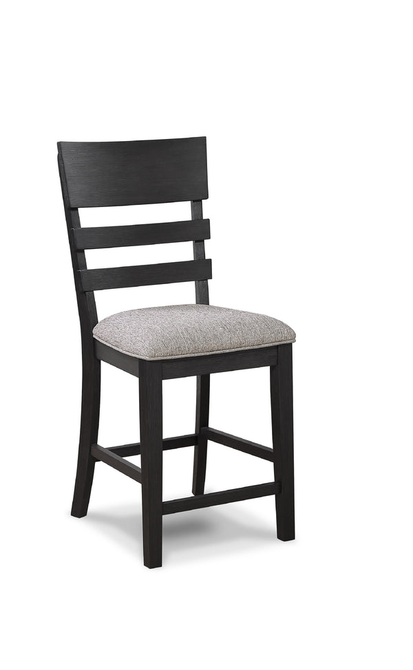 English Elm 2pc Counter Height Dining Chairs Upholstered Ladder Back Seat Black Gray Wooden Frame Set B011P261223