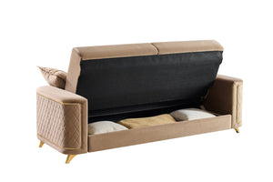 English Elm Lisa 2 Piece Sofa Set with Quilted Copper Upholstery Birch Frame and Gold Steel Legs B009S02225