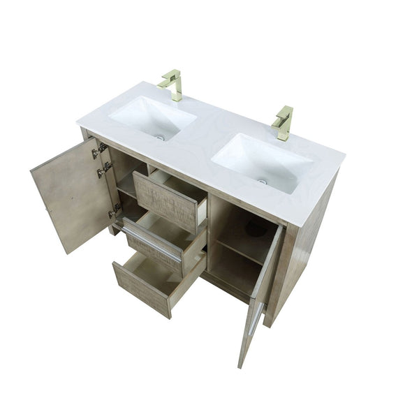 English Elm Rustic Acacia Double Bath Vanity 48" W With White Quartz Top & Brushed Nickel Faucet For Modern Charm B2731P259201-GIGA
