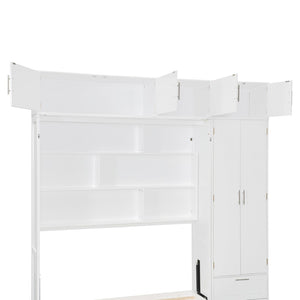 English Elm Queen Murphy Bed with Integrated Desk Cabinet Shelves Space Saving Studio Solution White N708S00022K-3