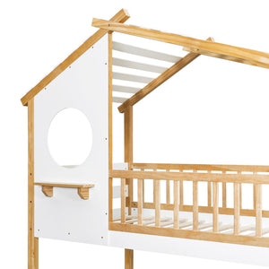 English Elm Twin Over Playhouse Bunk Bed Pinewood Fort Design with Roof and Safety Rails LT100008AAN-3