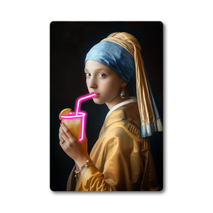 English Elm 16X10 Neon-Style Led Wall Art - Illuminated Girl With A Pearl Earring Acrylic Print For Modern Decor T3976P383254