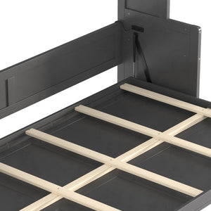 English Elm Full Murphy Bed with Fold Down Desk Led Lighting and Usb Port for Studio Spaces Dark Gray W1580S00455