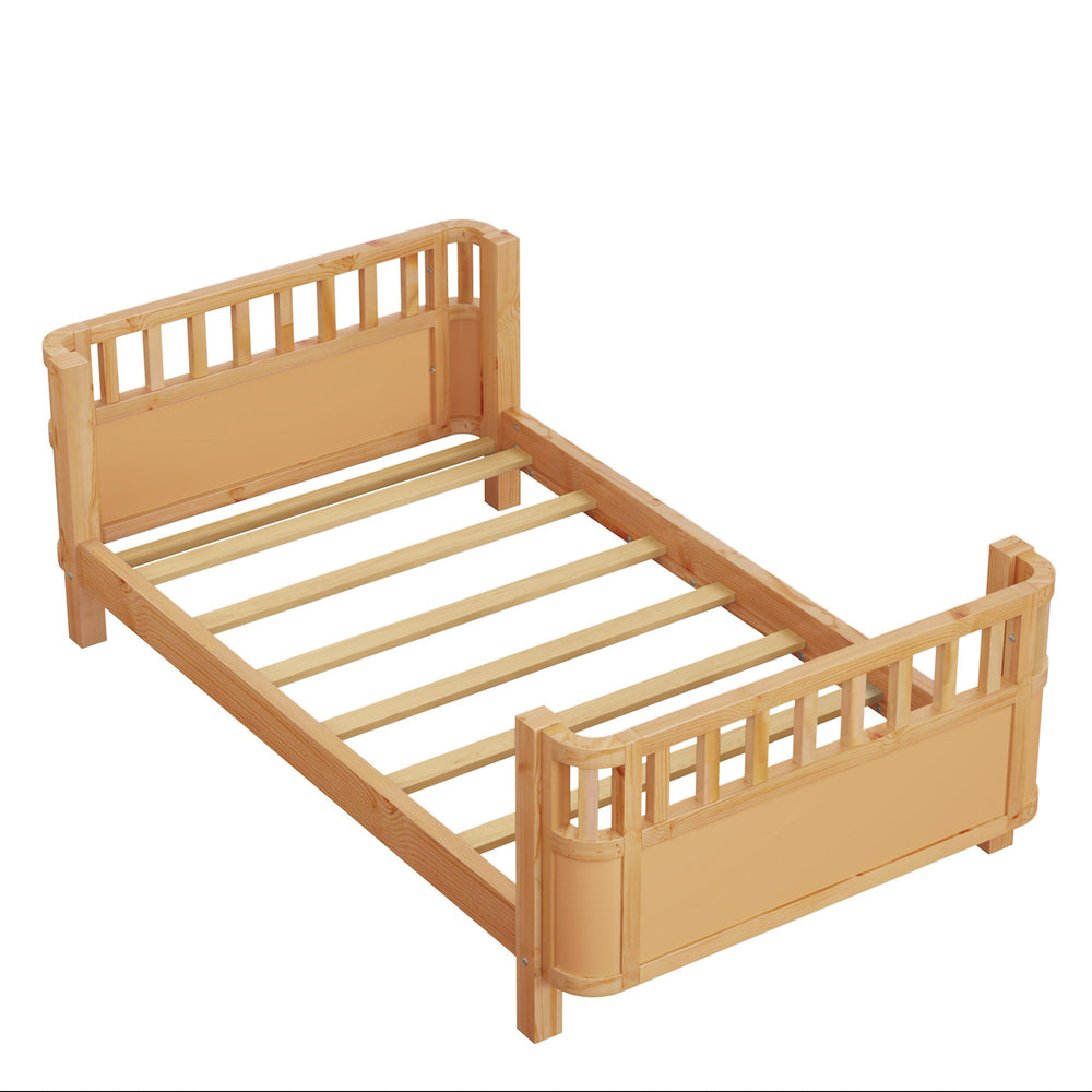 English Elm Twin Solid Wood Platform Bed for Kids with Safety Rail Rust‑Resistant Sturdy Pine Frame, 250lb Capacity Natural 69.48 L x 17.91 W x 7.48 H W2593P190150