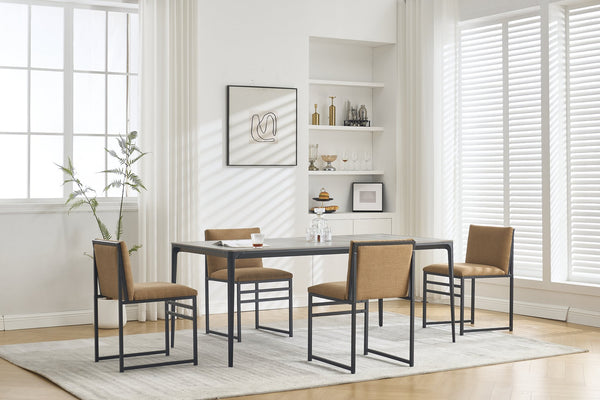 English Elm Modern Upholstered Dining Chairs Set of 2 with Linen-Like Fabric, High-Resilience Foam and Metal Frame Elegant Comfort Coffee W1249P257009