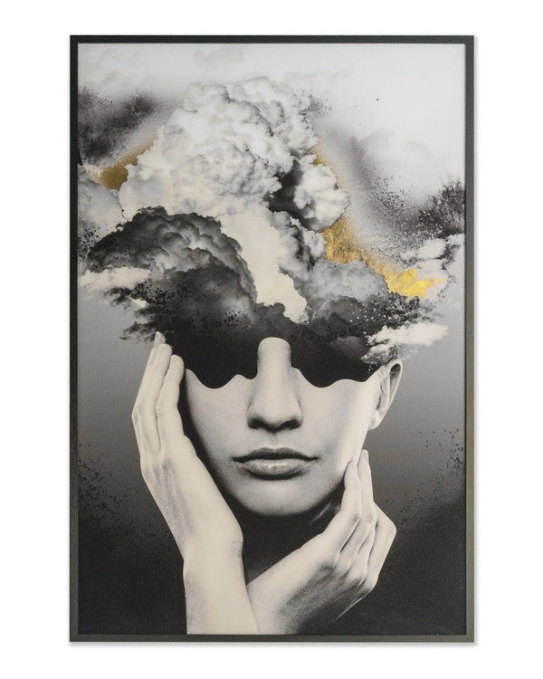Sunpan BEAUTIFUL MIND Luxe Art Portrait - 40" x 60" Monochrome with Gold Leaf in Sleek Black Frame A0357