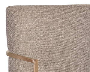 Sunpan Rayla Dining Armchair - Elegant Cantilever Design with Antique Brass Frame for Stylish Interiors Belfast Oyster Shell